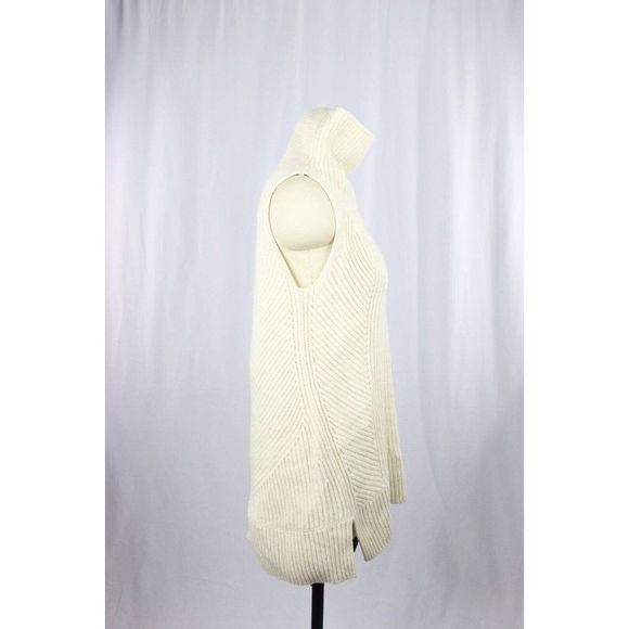 VINCE Ivory Cream Wool Cashmere Rib Knit Sleeveless Turtleneck Sweater, Size S - Picture 5 of 13